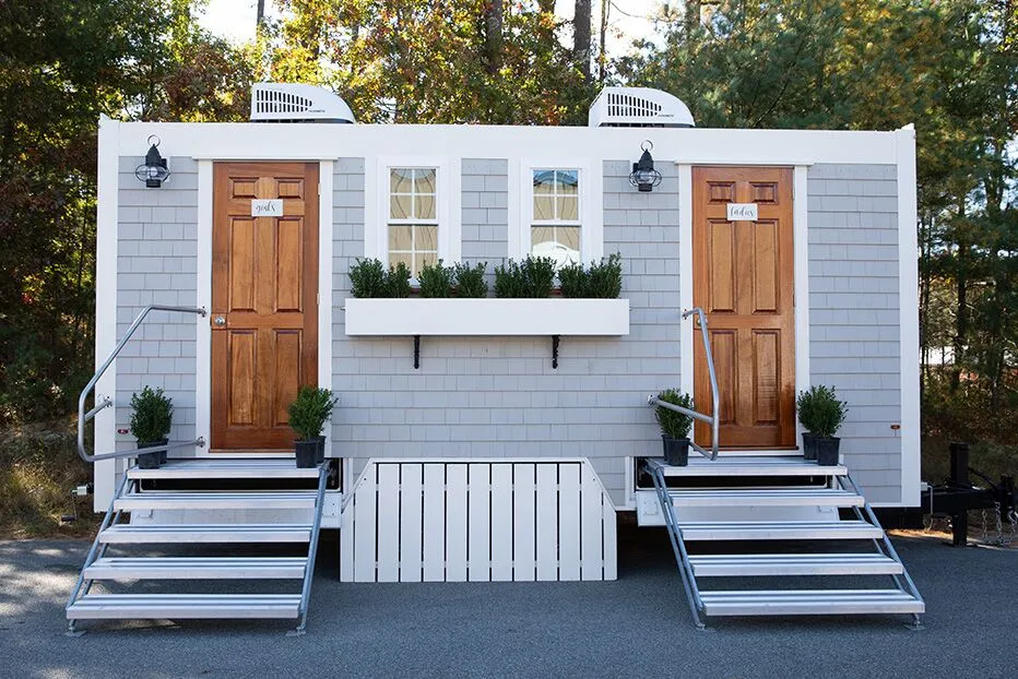 Wedding restroom units discretely staged at a venue in Brentwood, California